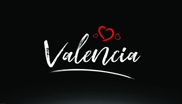 Valencia Város Kézzel Írott Szöveg Piros Szívvel Alkalmas Logó Vagy — Stock Vector