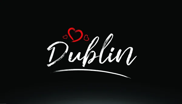 Dublin City Texto Escrito Mano Con Corazón Rojo Adecuado Para — Vector de stock