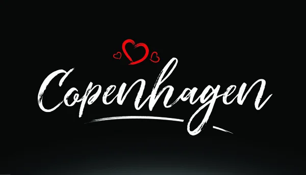 Texto Escrito Mão Cidade Copenhagen Com Coração Vermelho Adequado Para — Vetor de Stock