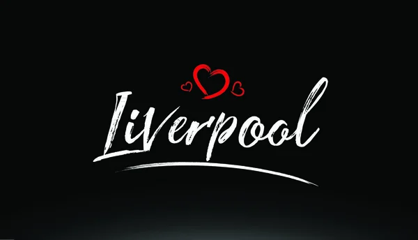 Liverpool Ciudad Texto Escrito Mano Con Corazón Rojo Adecuado Para — Vector de stock