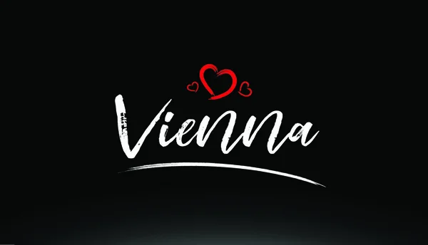 Vienna Città Testo Scritto Mano Con Cuore Rosso Adatto Logo — Vettoriale Stock