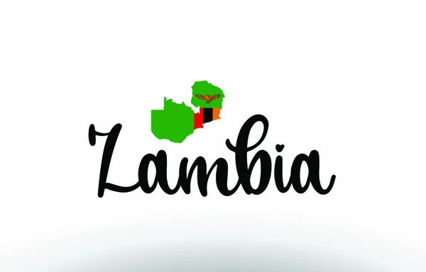 Zambia País Texto Grande Con Bandera Dentro Del Mapa Adecuado — Vector de stock