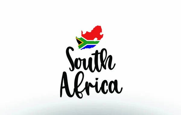 Sudáfrica País Texto Grande Con Bandera Dentro Del Mapa Adecuado — Archivo Imágenes Vectoriales