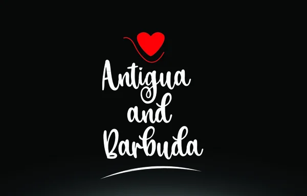 Antigua Und Barbuda Ländertext Mit Rotem Liebesherz Auf Schwarzem Hintergrund — Stockvektor