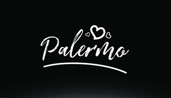 Palermo Ciudad Blanco Negro Texto Escrito Mano Con Corazón Para — Vector de stock