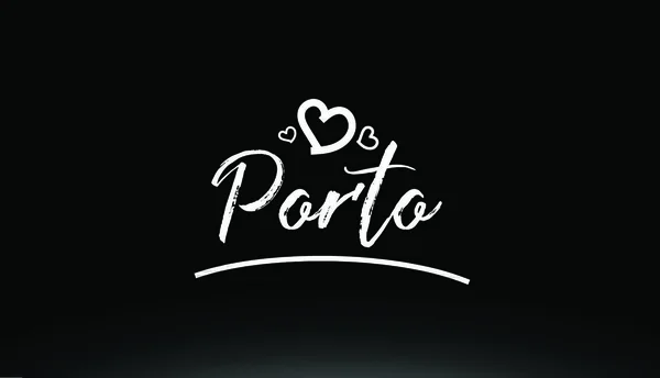 Porto Ciudad Blanco Negro Texto Escrito Mano Con Corazón Para — Vector de stock