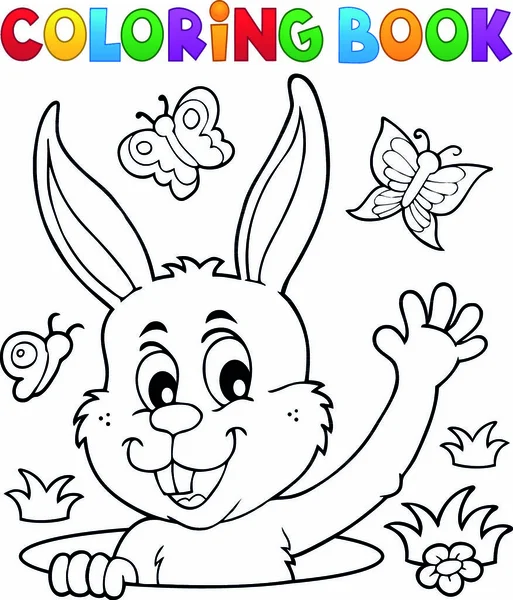 Coloring Book Lurking Easter Bunny Eps10 Vector Illustration — Stock Vector