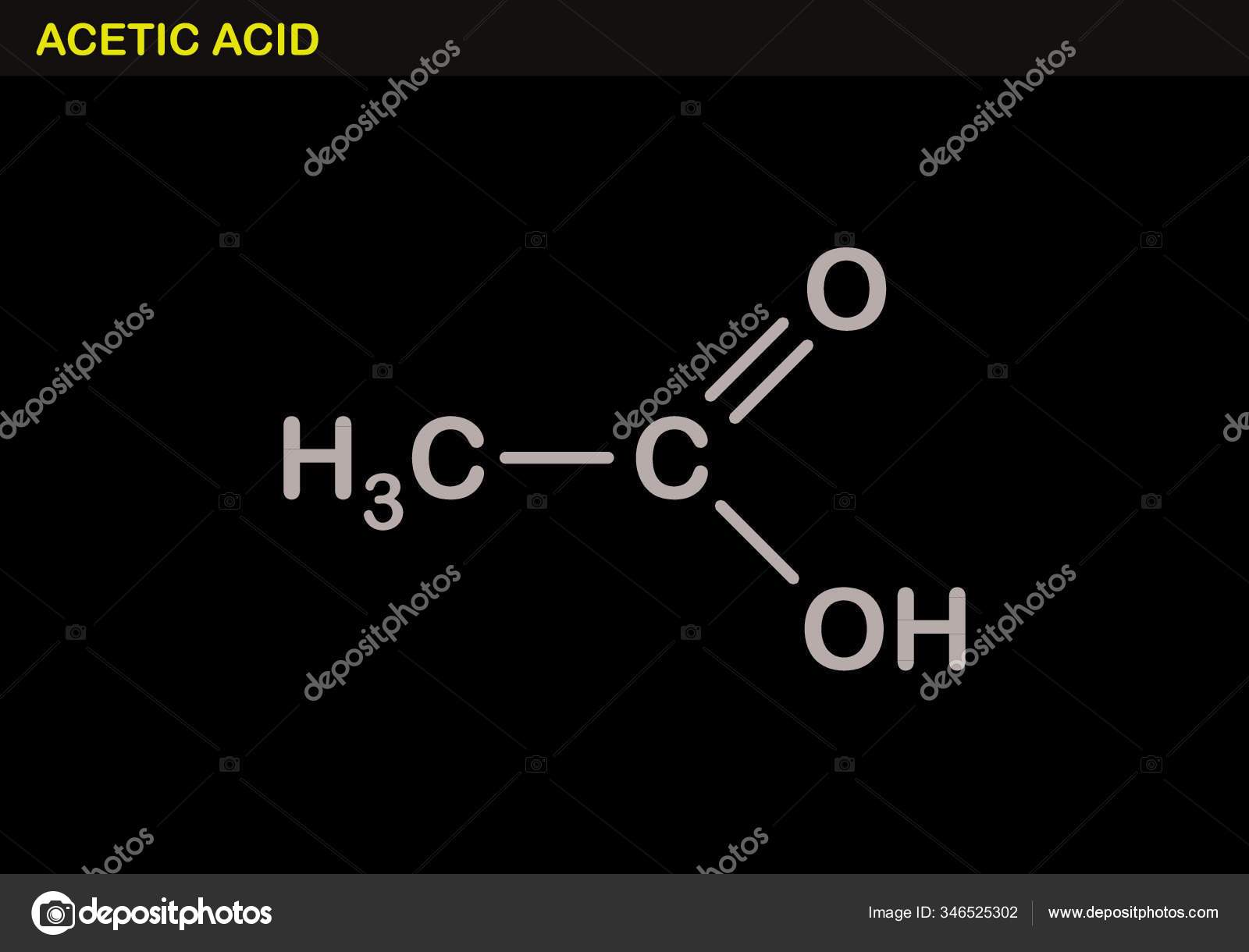 Ilustração Fórmula Estrutural Molécula Ácido Acético