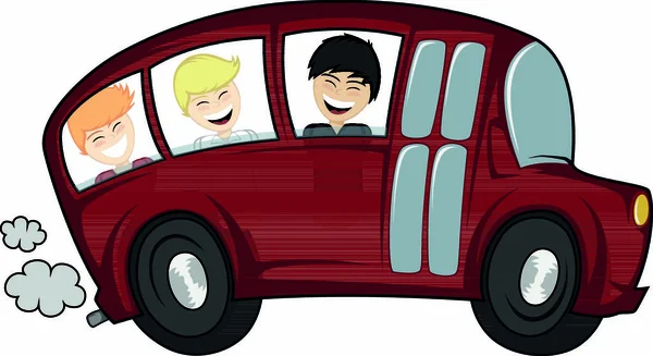Vtipná Ilustrace Školního Autobusu Dětmi Chlapci — Stockový vektor