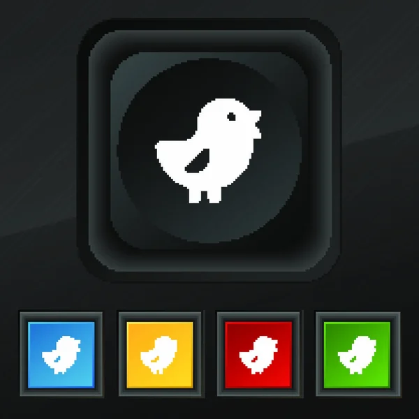 Csirke Bird Ikon Szimbólum Állítsa Színes Elegáns Gombok Fekete Textúra — Stock Vector