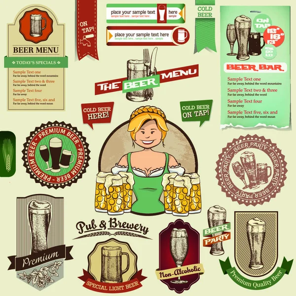 Conjunto Elementos Cerveja Nesta Ilustração —  Vetores de Stock