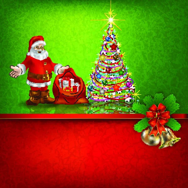 带有圣诞老人礼物和圣诞树的深红色背景 — 图库矢量图片