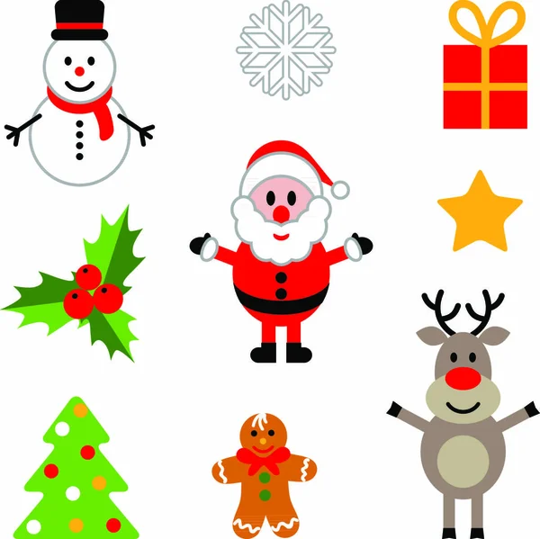 Conjunto Vectorial Coloridos Personajes Decoraciones Navideñas — Archivo Imágenes Vectoriales