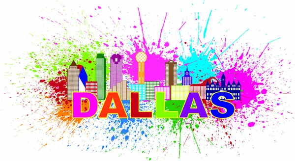Dallas Texas City Skyline Περίγραμμα Χρώμα Silhouette Πανόραμα Κείμενο Και — Διανυσματικό Αρχείο