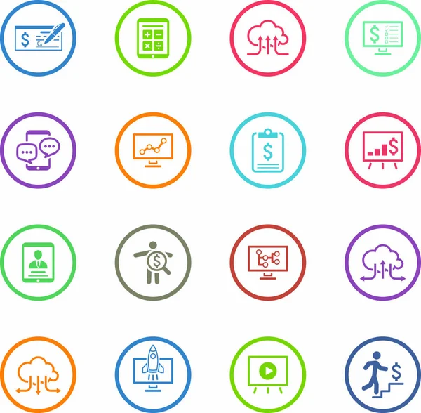 Business Money Icons Set Design Plano Isolados —  Vetores de Stock