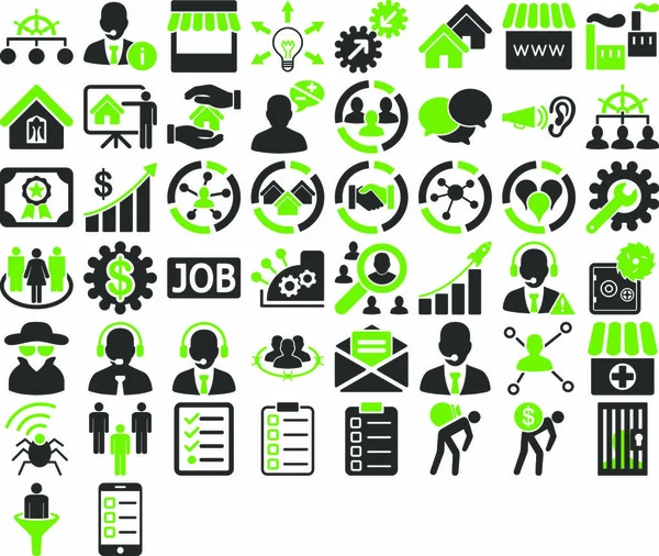 Juego Iconos Negocios Estos Iconos Bicolores Planos Usan Colores Verdes — Vector de stock