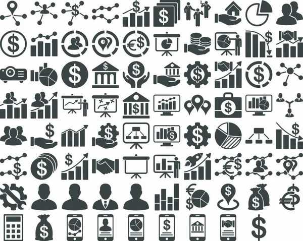 Ensemble Icônes Affaires Ces Icônes Plates Utilisent Couleur Grise Les — Image vectorielle