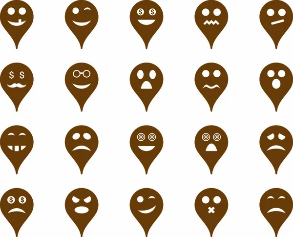 Emotion map marker icons. Vector set style is flat images, brown symbols, isolated on a white background.