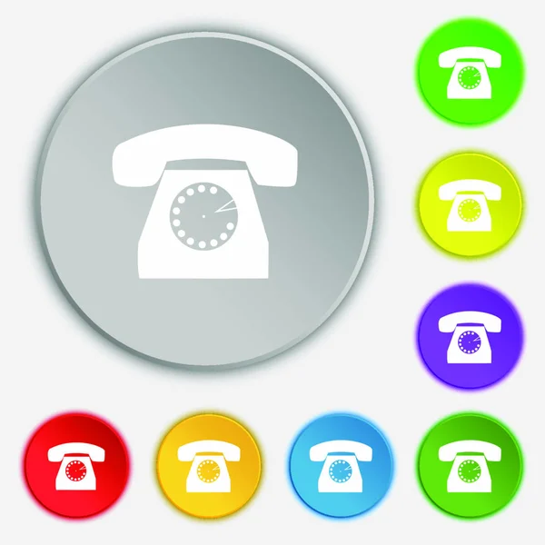 Retro Symbol Ikony Telefonu Symbole Ośmiu Płaskich Guzikach Ilustracja Wektora — Wektor stockowy