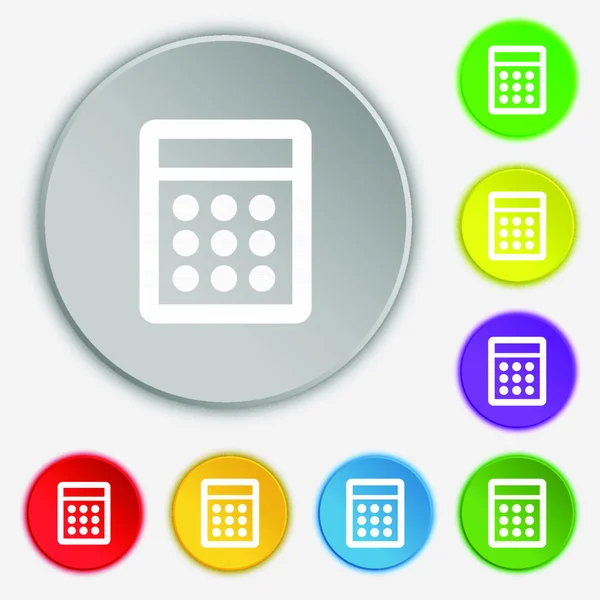 Ikona Značky Kalkulačka Symbol Vedení Účetnictví Symboly Osmi Plochých Knoflících — Stockový vektor