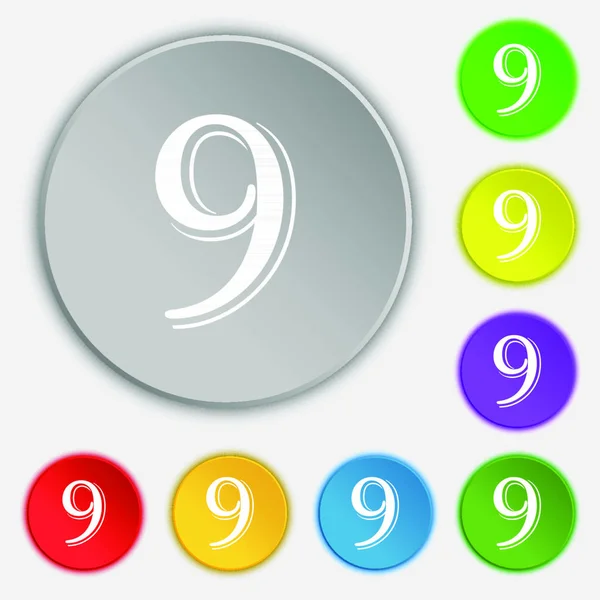 Número Nove Sinal Ícone Símbolos Oito Botões Planos Ilustração Vetorial —  Vetores de Stock
