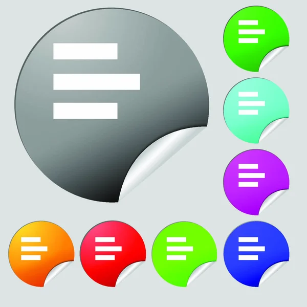 Знак Иконки Слева Набор Восьми Разноцветных Круглых Кнопок Наклеек Векторная — стоковый вектор