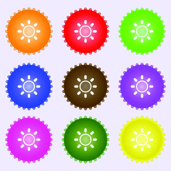 Segno Icona Luminosità Set Nove Etichette Colorate Diverse Illustrazione Vettoriale — Vettoriale Stock