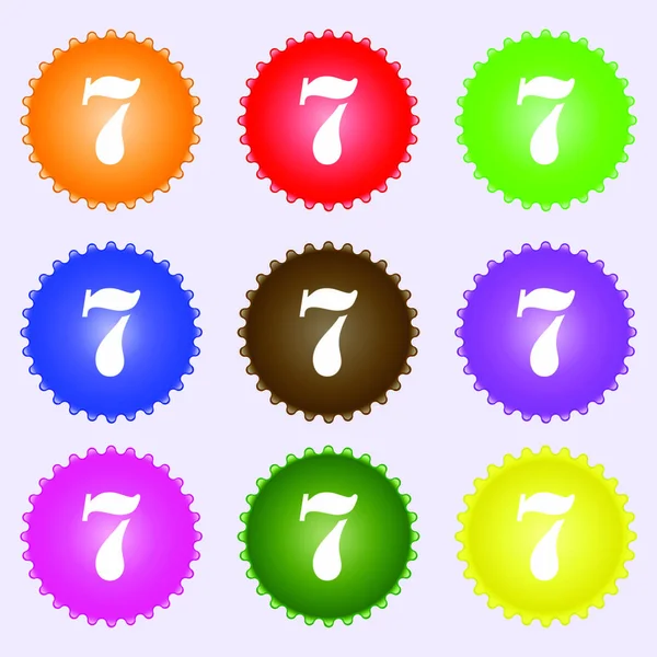 Signo Icono Número Siete Conjunto Nueve Etiquetas Diferentes Colores Ilustración — Archivo Imágenes Vectoriales