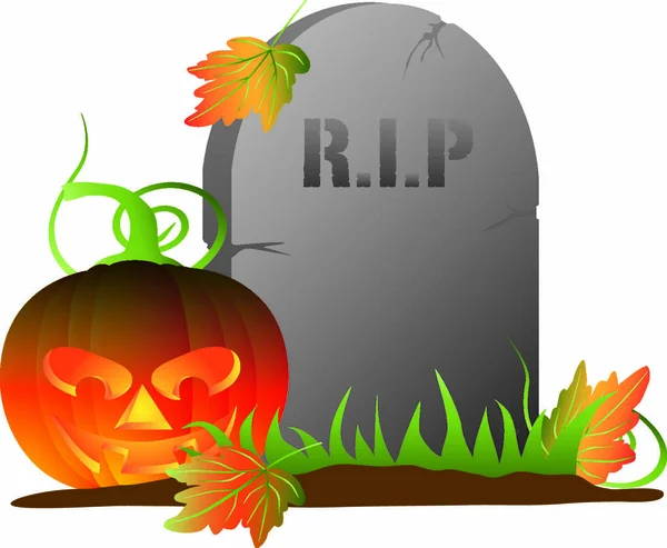 Halloween Jack Lantern Citrouille Assis Par Tombstone Isolé Sur Fond — Image vectorielle