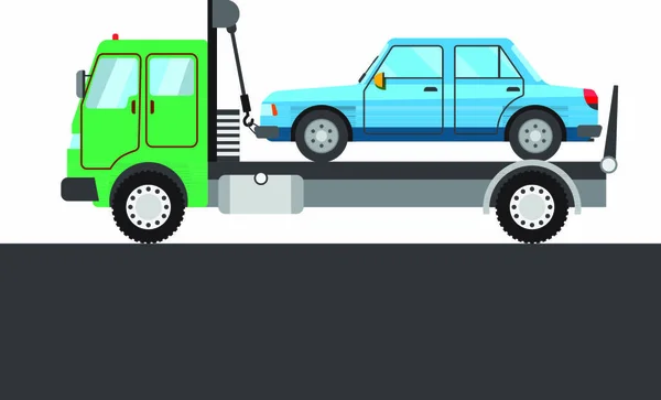 Caminhão Reboque Com Carro Sobre Fundo Branco Cinza Ilustração Vetorial — Vetor de Stock