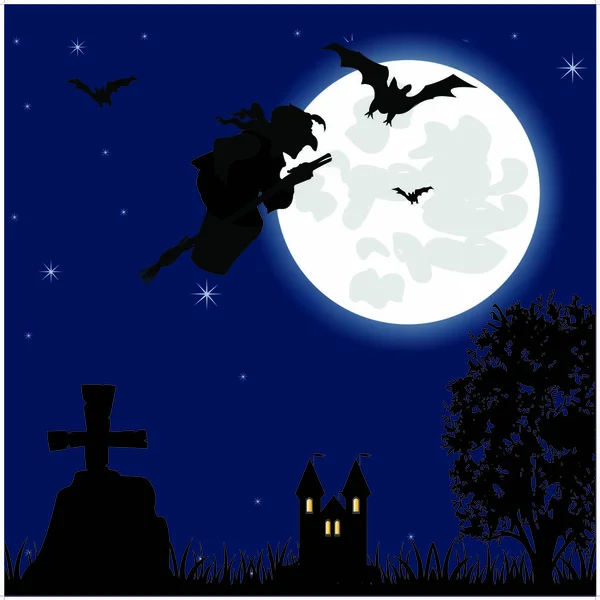 ハロウィンの木の月の夜 — ストックベクタ
