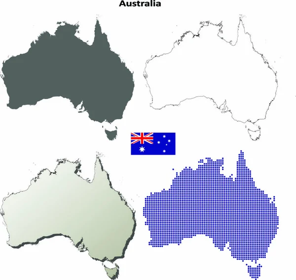 Austrália Branco Detalhado Vetor Esboço Mapa Definido —  Vetores de Stock