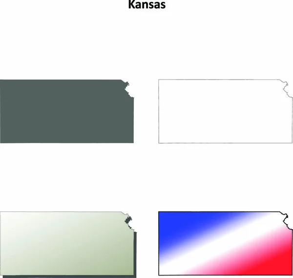 Kansas State Blank Vector Outline Map Set — Vettoriale Stock