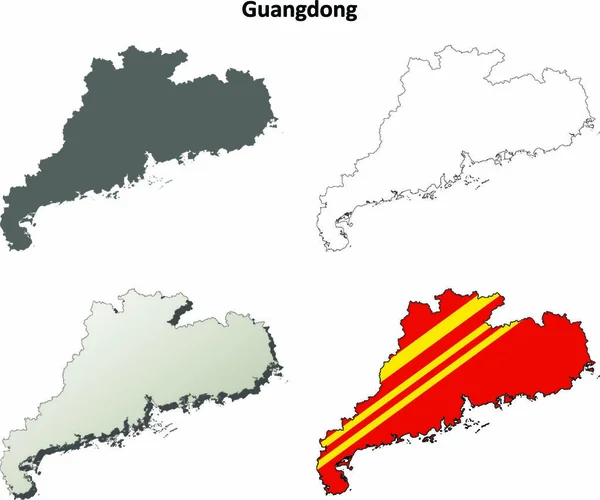 Guangdong Provincia Blanco Esquema Detallado Mapa Conjunto — Vector de stock