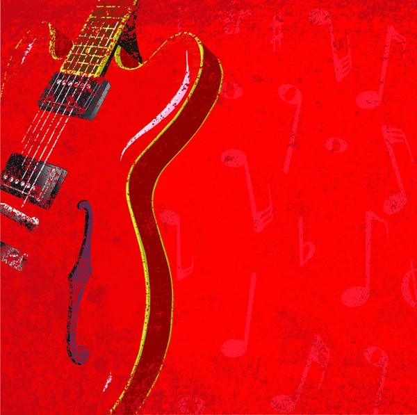 Красная Джазовая Гитара Музыкальными Нотами Гранжем — стоковый вектор
