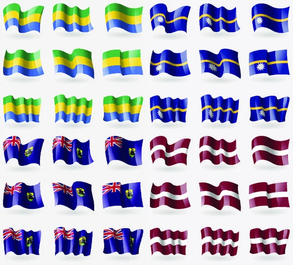 Gabón Nauru Santa Elena Letonia Conjunto Banderas Los Países Del — Vector de stock
