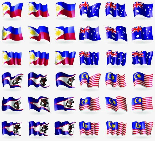 Filipinas Australia Samoa Americana Malasia Conjunto Banderas Los Países Del — Vector de stock