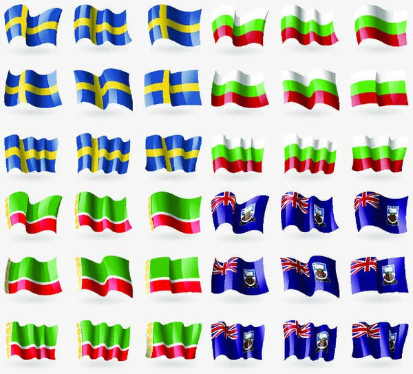 Svédország Bulgária Csecsen Köztársaság Falkland Szigetek Hely Zászlók Világ Országai — Stock Vector