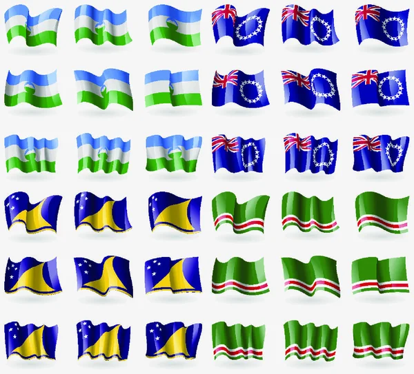 Kabardinobalkaria Islas Cook Tokelau Chechenia República Ichkeria Conjunto Banderas Los — Vector de stock