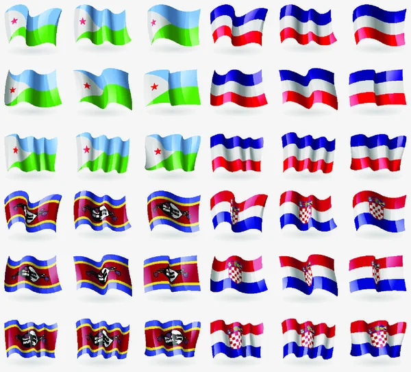 Djibouti Los Altos Swazilandia Croacia Conjunto Banderas Los Países Del — Vector de stock