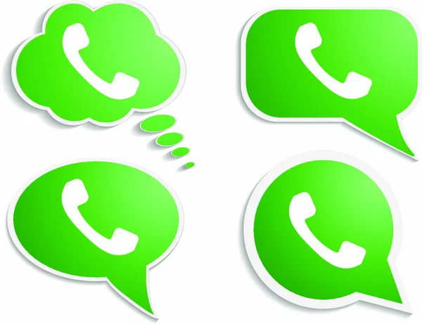 Zöld Telefon Kézi Beszélő Buborék Ikon Elszigetelt Fehér Készlet — Stock Vector