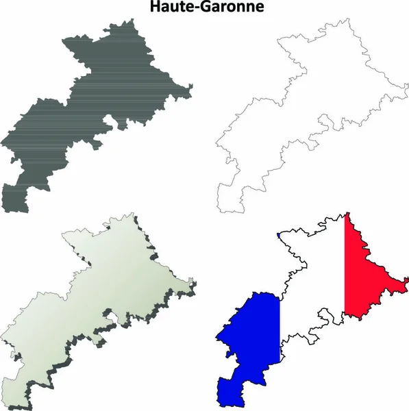 Haute Garonne Midi Pyreneeën Blanco Gedetailleerde Kaart Set — Stockvector