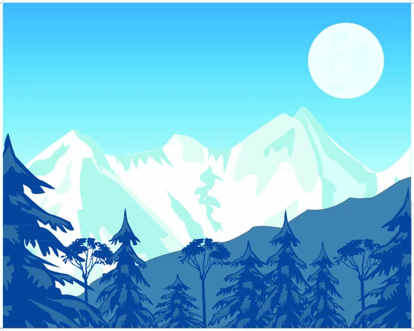 Ilustración Vectorial Las Altas Montañas Cubiertas Nieve — Vector de stock