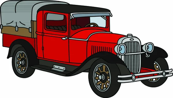 Dessin Main Petit Camion Rouge Vintage Pas Vrai Type — Image vectorielle