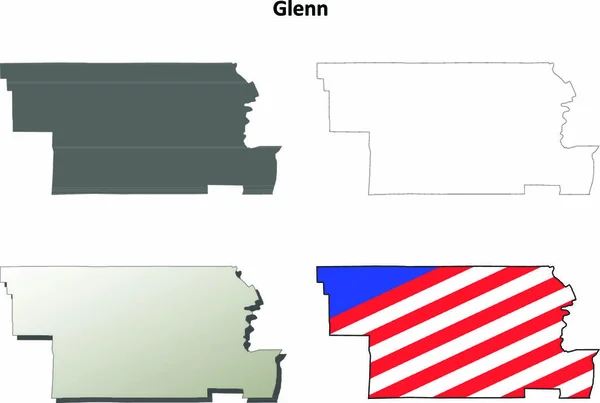 Glenn County Califórnia Esboço Branco Mapa Definido —  Vetores de Stock