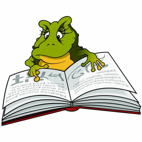 Grüner Frosch Lesebuch Cartoon Illustration Vektor — Stockvektor