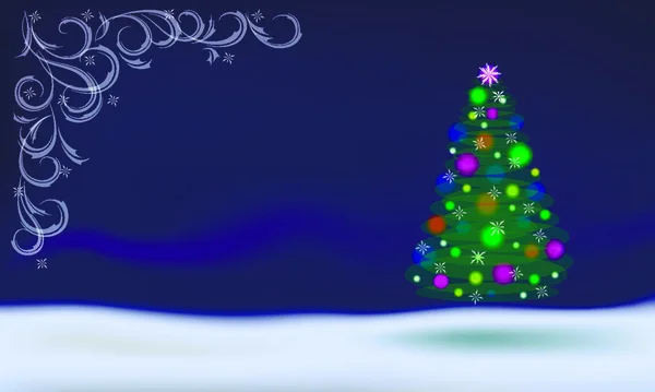 Árvore Natal Com Decorações Neve Fundo Azul —  Vetores de Stock
