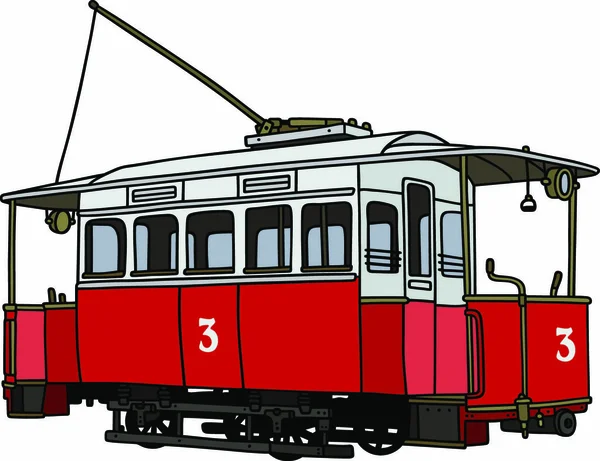 ヴィンテージレッドの路面電車の手描き — ストックベクタ