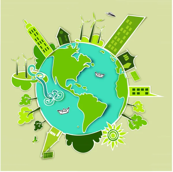 Іди Зеленого Концептуального Світу Сталий Розвиток Промисловості Охороною Навколишнього Середовища — стоковий вектор