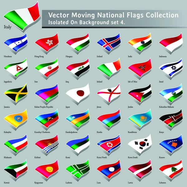 Poruszające Się Flagi Narodowe Świata Odizolowany Zestaw — Wektor stockowy
